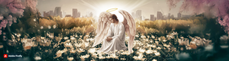 angel sentado en un jardin